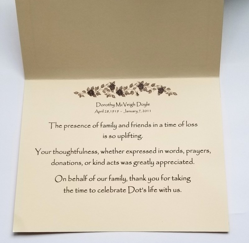 Custom Funeral Thank you notes Mass Booklets