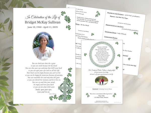 Celtic Cross funeral Programs with photo