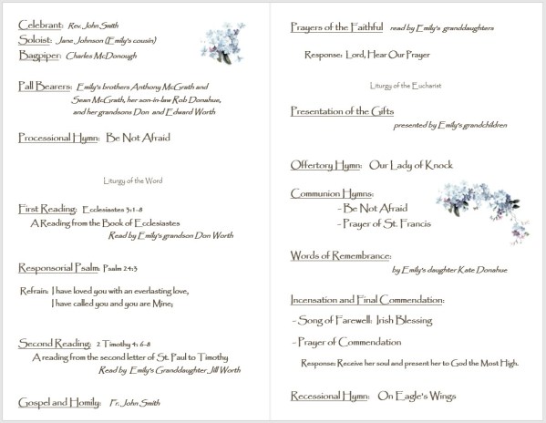 inside funeral program forget me not