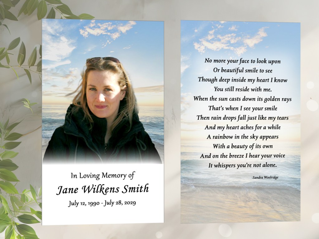 prayer card with sunset on beach