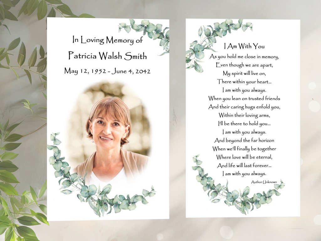 Eucalyptus prayer card with photo
