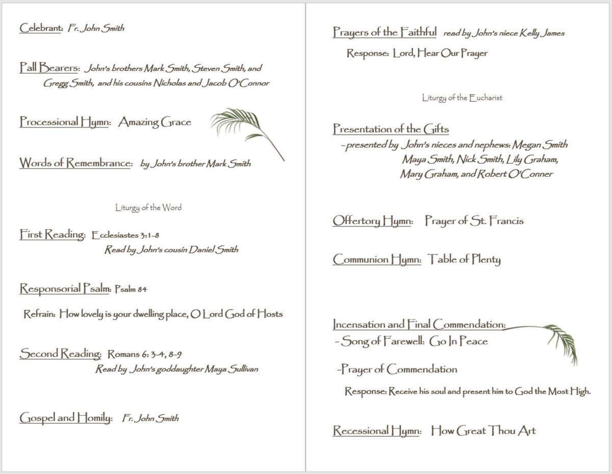 Mass Program Design Simple Plain Frame (palm accents) Funeral Mass PROGRAMS – Lauren's ...