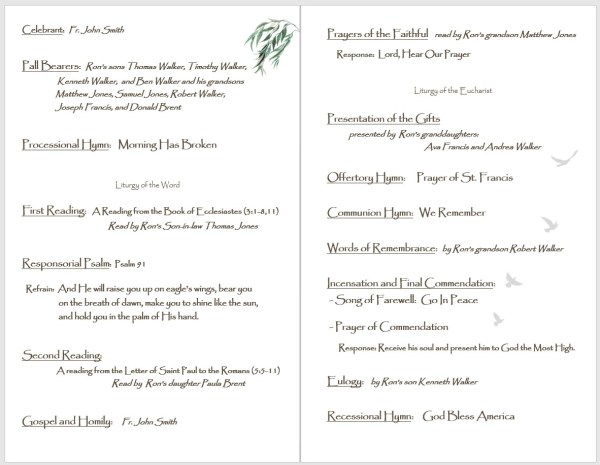 weeping willow inside funeral program