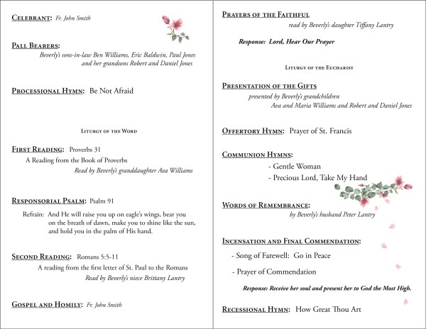 Funeral Mass Program with magnolia accents