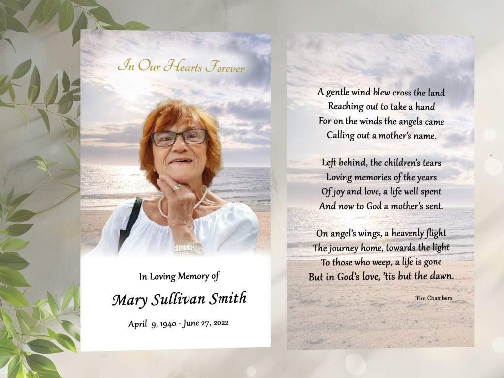 Beach Shore Prayer card with photo