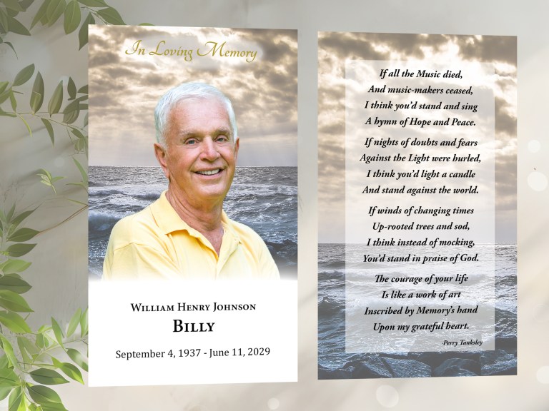Ocean Waves and Clouds Memorial Card with photo