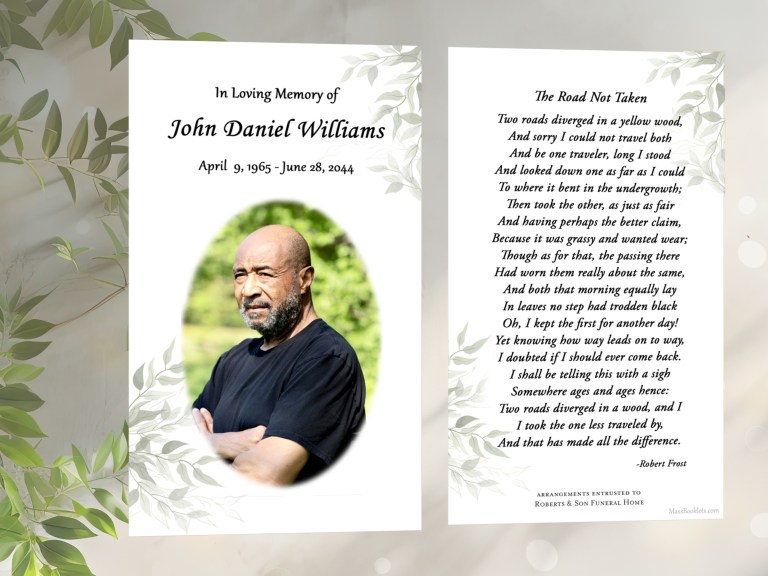 Soft Leaves Memorial Card with Photo