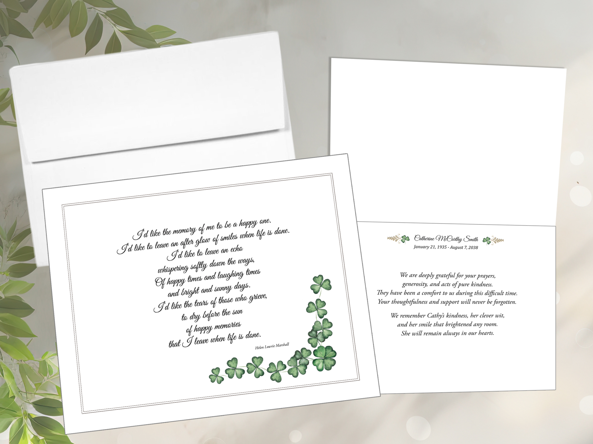 Shamrocks Funeral Thank You Notes Mass Booklets