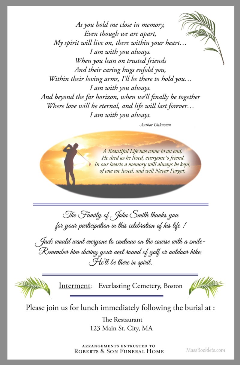 Plain Frame (palm accents) Memorial Service PROGRAMS - Mass Booklets