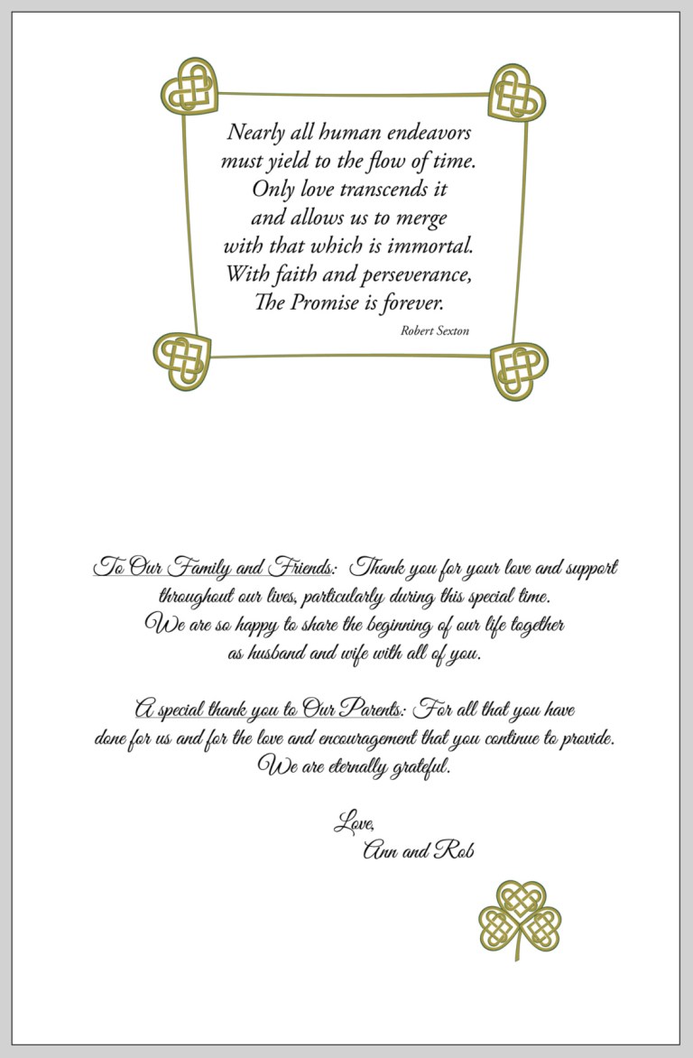 wedding program celtic back cover