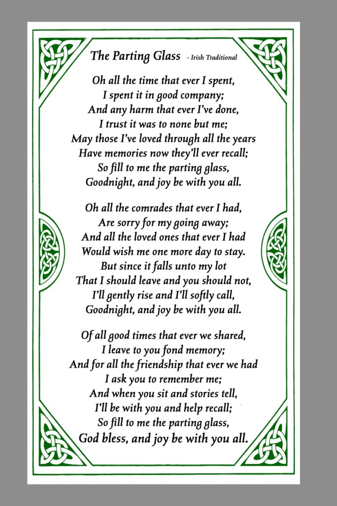 The Parting Glass Prayer Card