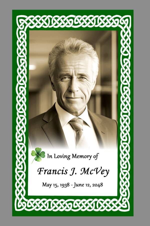 Celtic knot Border green prayer card with photo