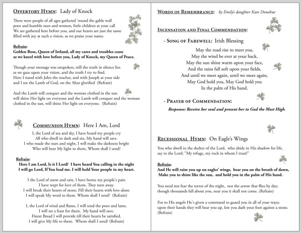 Funeral Mass booklet shamrocks 5 and 6