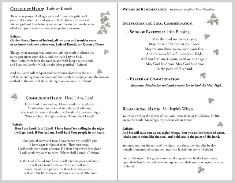 Funeral Mass booklet shamrocks 5 and 6