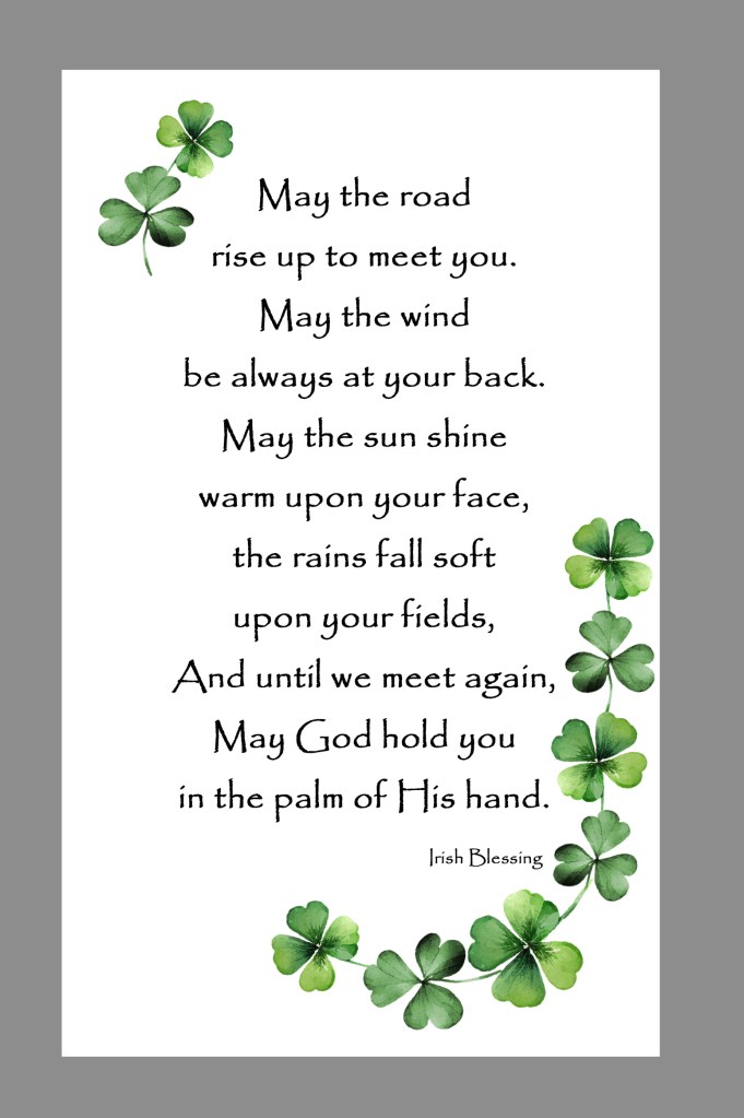 Irish Blessing Prayer Card shamrocks