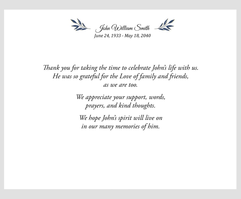 Funeral Thank you message inside