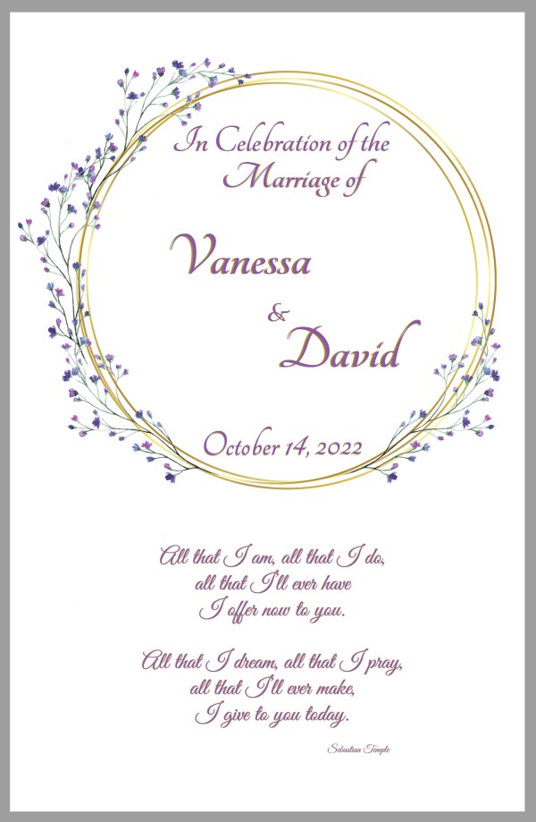 Small Purple Floral Circle Wedding Mass BOOKLETS