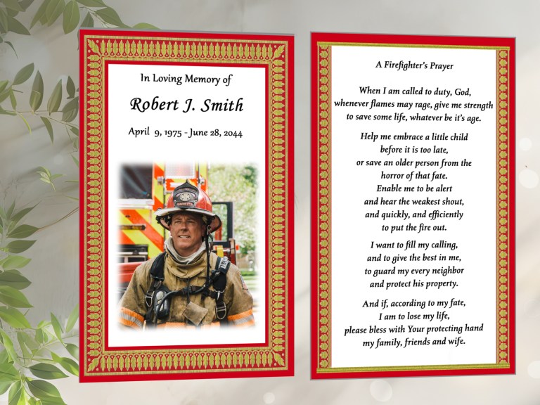 red gold border prayer cards