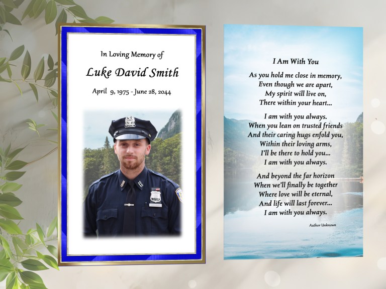 Blue and gold border on prayer card