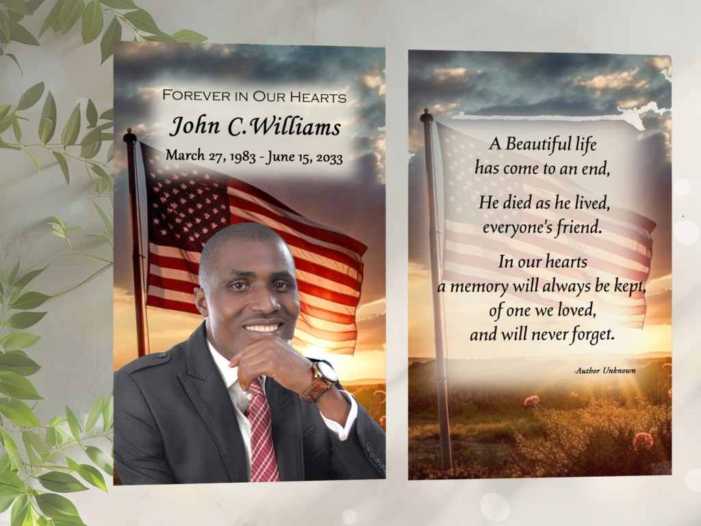 Sunset American Flag Prayer card with photo