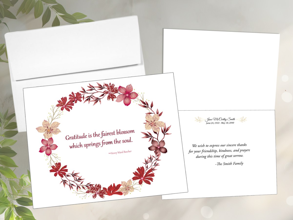 Floral Wreath Funeral Thank You notes Mass Booklets