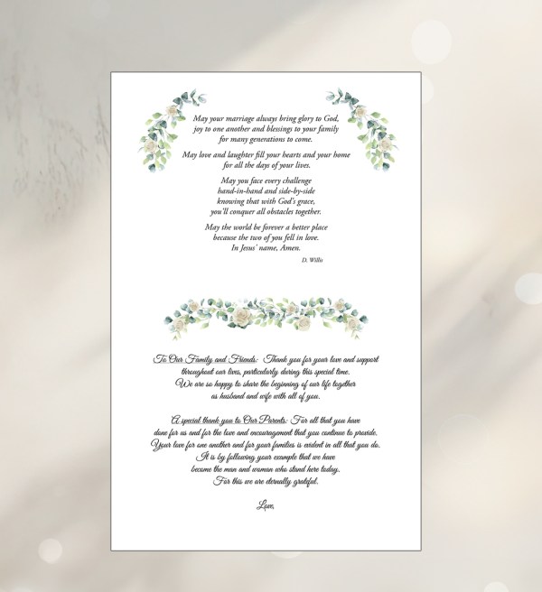 Back wedding Program white rose