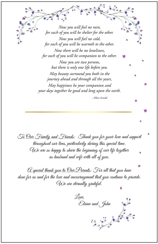 Back cover wedding program