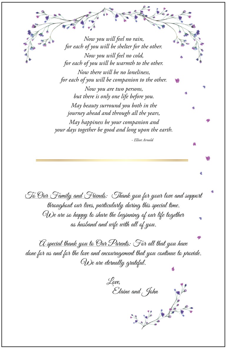 Back cover wedding program