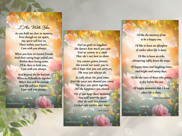 Rose Garden background with verses "I am with you", "Feel no guilt in laughter" and Afterglow as back examples