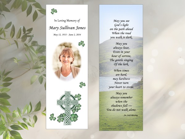 Memorial Bookmarks Laminated - Celtic Cross and Shamrocks