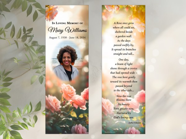 Memorial Bookmarks Laminated - Rose Garden